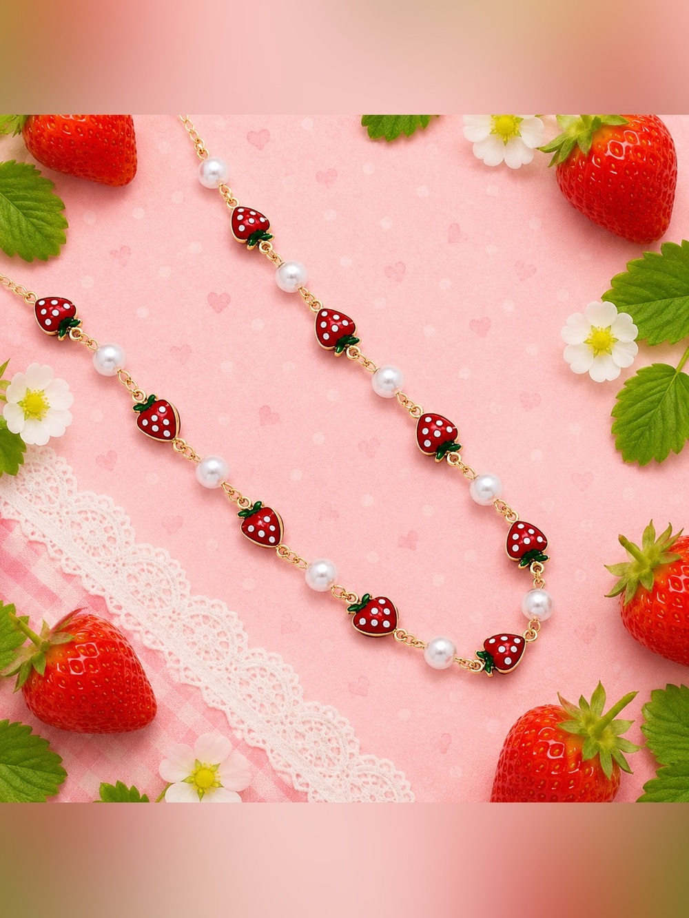 Strawberry Pearl Charm Necklace - Picture 2 of 3